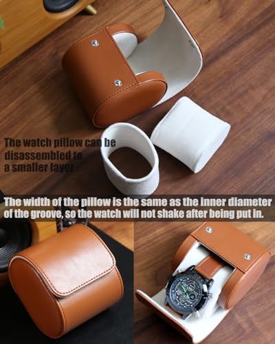 Watch Roll Travel Case for Men and Women with Suede Lining Watch Display Box Single Watch Storage and Organizer (1 Slot Light Brown) - color: 1 Slot Light Brown