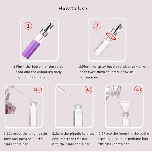 Refillable Perfume Atomizer Travel Size – 6-Pack Leak-Proof Glass Liner Portable Empty Spray Bottles for Perfume, Cologne & Essential Oils (5ml) - size: M5ml-Bottles-6Pcs
