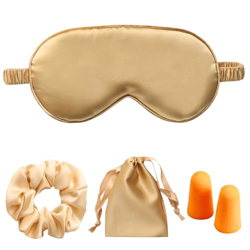Silk Satin Sleeping Eye Mask, Gold Sleep Eye Mask Night Blindfold for Women and Men, Soft Breathable Blackout Eyeshade Eye Cover for Travel, Wedding Bridesmaid Gift - color: Gold