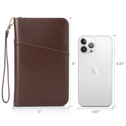 Polare Full Grain Leather Passport Holder Cover Case for Men and Women RFID Blocking Family Travel Wallet Holds 6 Passports - color: Coffee