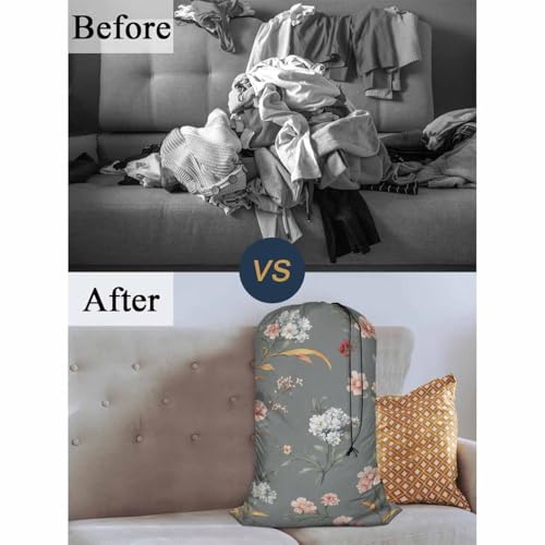 Swono Little Flowers Laundry Bag with Drawstring Closure, Foldable, Compact, Lightweight, 28" X 40" Beautiful Floral Blossom Summer Garden Plants Packable Dirty Clothes Pouch for College Dorm, Camp, - color: Little Flowers