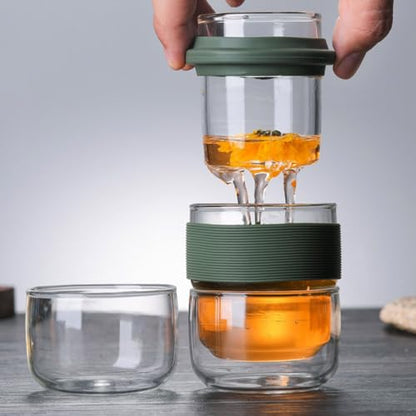 Portable Travel Tea Set with High Borosilicate Glass Teapot and Teacup All-in-One Kit with Hard Shell Carrying Case for Outdoor Home and Office Use