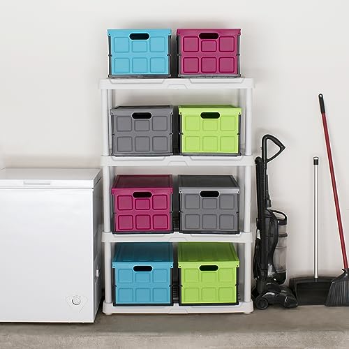 Glad Collapsible Storage Bin with Lid - 48L Foldable Plastic Box for Garage, Car Trunk, and Organization - Stackable Lidded Container with Handles, Turquoise - color: Turquoise