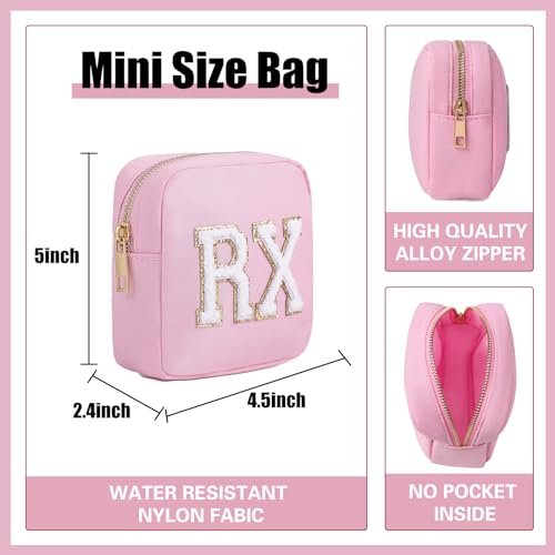 uekeboag Personalized Small Nylon Rx Cosmetic Bag, Cute Chenille Letter Patch Medicine Drug Pouch with Zipper,Preppy Makeup Travel Vitamin Bag for Women and Girls (Light Pink) - color: Light Pink