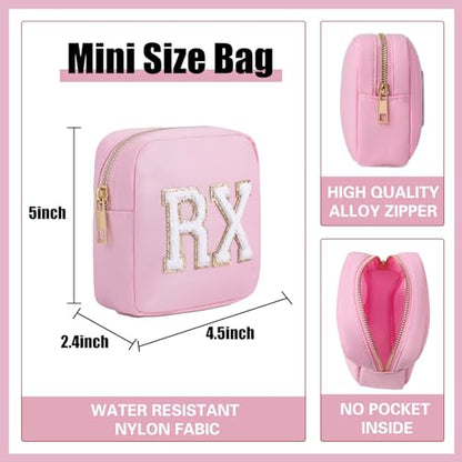 uekeboag Personalized Small Nylon Rx Cosmetic Bag, Cute Chenille Letter Patch Medicine Drug Pouch with Zipper,Preppy Makeup Travel Vitamin Bag for Women and Girls (Light Pink) - color: Light Pink