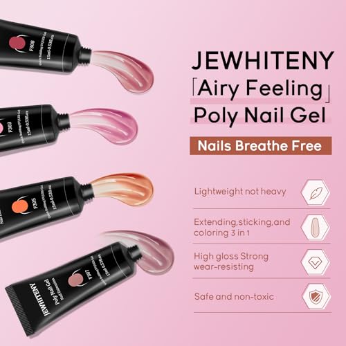 JEWHITENY Poly Extension Gel Nail Kit 14 PCS Poly Gel Kit with Slip Solution and Mini Lamp Nail Art Design Beginner - color: A03