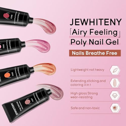 JEWHITENY Poly Extension Gel Nail Kit 14 PCS Poly Gel Kit with Slip Solution and Mini Lamp Nail Art Design Beginner - color: A03