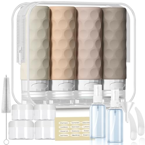 Silevoler 16pack Travel Bottles for Toiletries, TSA Approved Travel Size Containers Set, Leak Proof Refillable Liquid & Creams Toiletries Accessories Kit W/Toiletry Bag (Cream) - color: Cream