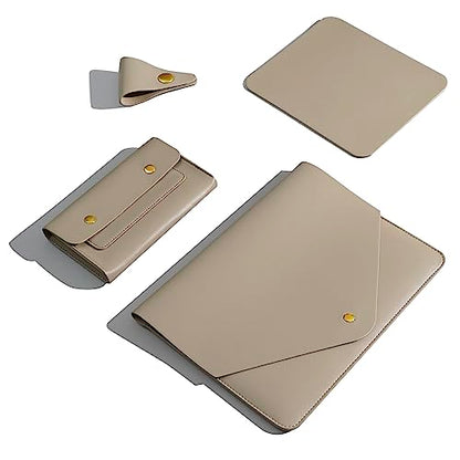 PU Leather Laptop Sleeve Compatible with New 14 inch MacBook Pro A2992 A2918 A2779 A2442,Old MacBook Pro Air 13, Surface Laptop 5th Gen 13.5, Thinkpad X1 Carbon 14 Set of 4PCS Color Khaki - color: Khaki, size: 14Inch Laptop