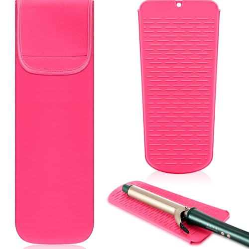 Shappy 2 Pcs Heat Resistant Hair Tools Bag Curling Iron Travel Case Cover Neoprene Flat Iron Holder Travel Case and Silicone Mat Pouch for Hot Hair Tools Storage Organizer(Solid Style) - style: Solid Style