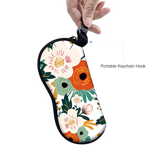 Sunglasses Soft Case with Carabiner Ultra Light Neoprene Zipper Glasses Case - color: Flower