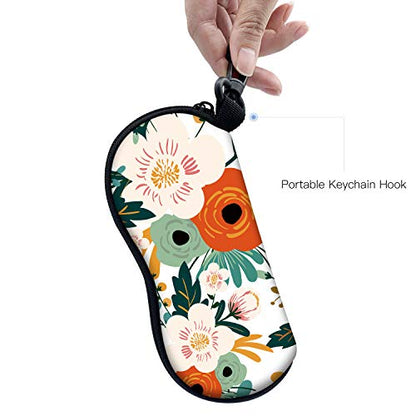 Sunglasses Soft Case with Carabiner Ultra Light Neoprene Zipper Glasses Case - color: Flower