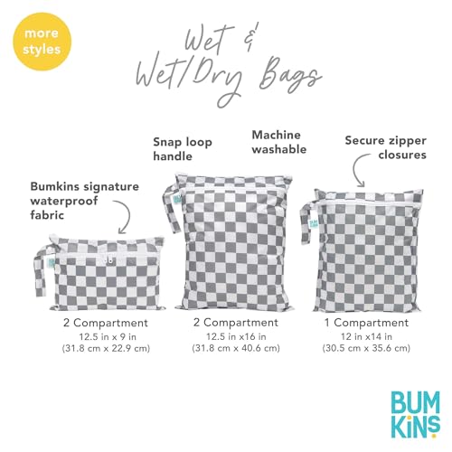 Bumkins - Waterproof Wet Bag, Wet/Dry Clutch & Clear Travel Bags - For Beach, Baby, Travel, Cloth Diapers, Pump Parts, Pool, Gym, Toiletries - Reusable & Easy to Clean - Lunar Gray - 5 Pack - color: A7 Lunar Gray 5pc
