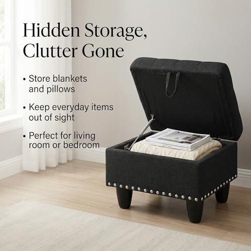 28.5 Inch Storage Ottoman Bench, Upholstered Ottoman with Hidden Storagefor Bedroom Living Room, End of Bed Foot Rest Stool, Charcoal Gray - color: Charcoal Gray