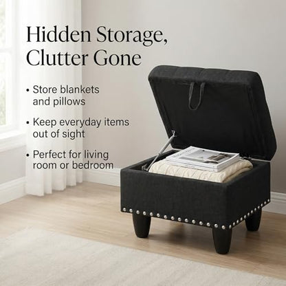 28.5 Inch Storage Ottoman Bench, Upholstered Ottoman with Hidden Storagefor Bedroom Living Room, End of Bed Foot Rest Stool, Charcoal Gray - color: Charcoal Gray
