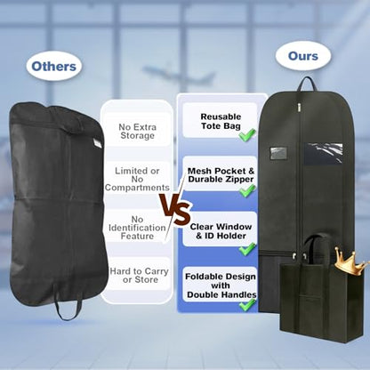 Suit Bags for Men, Business Travel Garment Bag for Business Traveler, Foldable Garment Bag with Shoe Compartment, Clear Window, Handle, Zipper, Wrinkle Free Suit Bag for Flights, Hotels, Meetings - style: Garmentbag 43INCH 2 pack