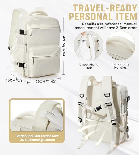 BOXSAM Vacuum Travel Backpack with Pump for Women, Personal Item Carry on Vacpack Backpacks Flight Approved 18x14x8 inches for Men,Laptop Waterproof Work Compression bags Casual Daypack,Beige