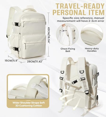 BOXSAM Vacuum Travel Backpack with Pump for Women, Personal Item Carry on Vacpack Backpacks Flight Approved 18x14x8 inches for Men,Laptop Waterproof Work Compression bags Casual Daypack,Beige