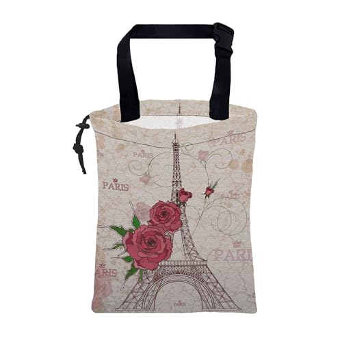 Car Trash Bag Pink Eiffel Tower and Roses Leak-Proof Waterproof Car Garbage Bag with Drawstring Foldable Canvas Trash Bin with Adjustable Buckle for Car Accessories, Travelling, Camping - color: Pink Eiffel Tower and Roses