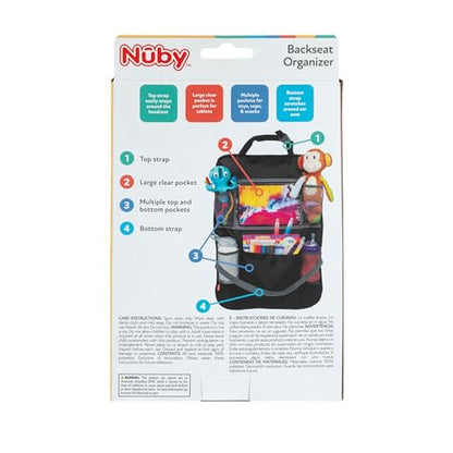 Nuby Backseat Car Organizer Set: Organizer with Tablet Holder, Storage Pockets and 5 Linkable Hooks for Attaching Accessories | Easy to Clean Black
