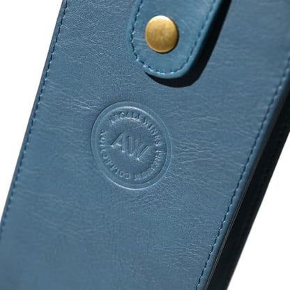 Premium Collection Single Bottle Wine Tote, Blue | Genuine Leather, Secure Locking Strap, Elegant & Durable, Sophisticated Gift for Wine Enthusiasts - color: Blue