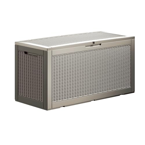 100 Gallon Lockable Resin Outdoor Storage Box, Waterproof & Weather Resistant Deck Box for Patio Cushion, Garden Tools & Pool Accessories, Grey - color: Grey, size: 100 Gallon