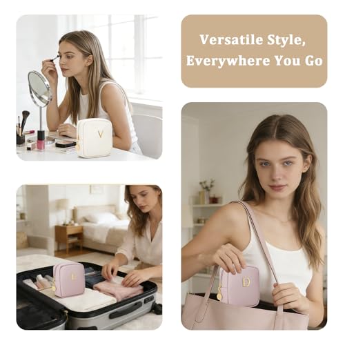 Personalized Birthday Gifts for Women - Initial Makeup Bag Set Travel Toiletry Bag Cosmetic Bags Soft Waterproof PU Leather Makeup Pouch Travel Essentials (E, 1pc Beige) - size: 1pc Beige, style: E