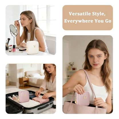 Personalized Birthday Gifts for Women - Initial Makeup Bag Set Travel Toiletry Bag Cosmetic Bags Soft Waterproof PU Leather Makeup Pouch Travel Essentials (J, 1pc Beige) - size: 1pc Beige, style: J