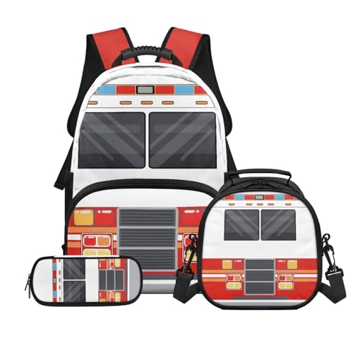 3pcs Kids Boys Backpack Sets with Reusable Insulated Lunch Box Big Capacity Pen Case Set,Car Daypack for Elementary Primary,Back to School Supplies - color: Car