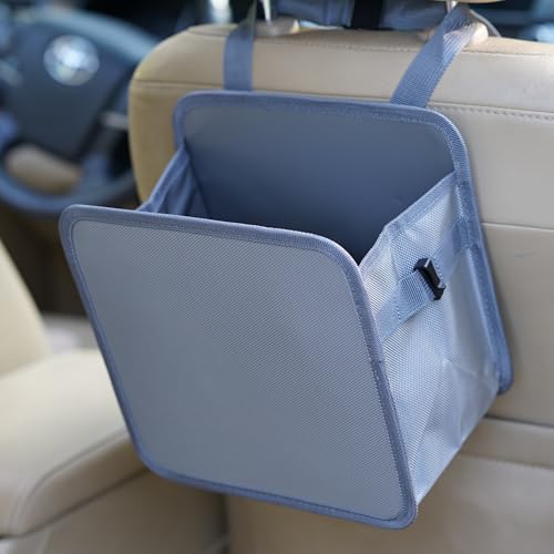 Ginsco 2 Gallons Open-Top Car Trash Can, Hanging Car Trash Bag with Water-proof PEVA Liner, Stand Car Trash Bag Foldable Car Storagge Bag for Cars SUV Truck (Light Gray) - color: Light Gray, size: 2 Gallons