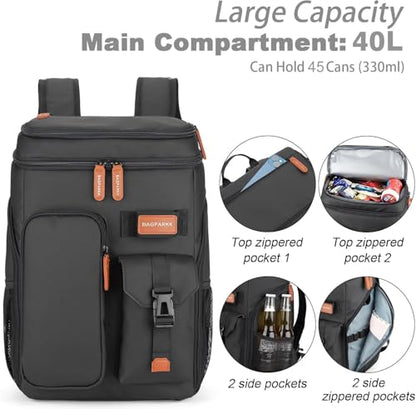 BAGPARKK Insulated Cooler Backpack,33/45 Cans Multifunctional Double Deck Leakproof Cooler Bag with Sternum Strap,Large Capacity Lightweight Travel Camping Beach Backpack - color: Black, size: 45Can