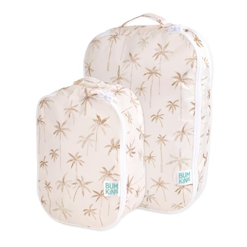 Bumkins Packing Cubes for Travel Bag, Organize Luggage with Compression Bags, Essential Traveling Accessories to Pack Carry On Suitcase, Must for Clothes or Toiletries, Set of 2 Sizes, Palm Trees - color: A3 Palm Trees