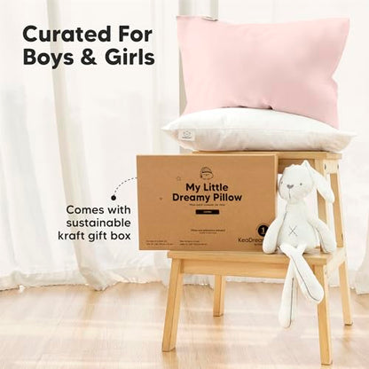 KeaBabies Organic Toddler Pillow with Pillowcase, Jumbo 14X20 - Soft Cotton Toddler Pillows for Sleeping - Machine Washable - Perfect for Travel, Toddler Bed Set (Mist Pink) - color: Mist Pink