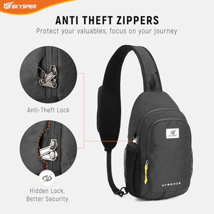 SKYSPER Sling Bag Anti Theft Crossbody Bag RFID Lightweight Travel Shoulder Chest Bag for Hiking Walking - color: Black