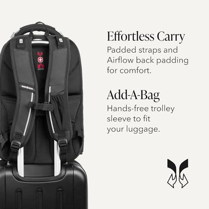 SwissGear Travel Tech Elite Laptop Backpack – Fits Laptops up to 16” – ScanSmart TSA-Friendly Backpack with USB Port, Shoe Compartment & Organizer Pockets – Heather Grey - color: Heather Grey, style: Travel Tech Elite