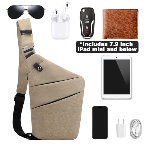 Anti Theft Travel Bag, One Shoulder Large Capacity Cross-body Bag Chest Fashion Lightweight Sling Bags for Travel Sports - color: Khaki, style: Left Shoulder