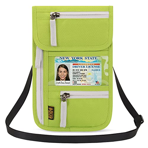 Neck Wallet Lightweight RFID Blocking Waterproof Travel Pouch Passport Wallets for Women Men - color: A-Green
