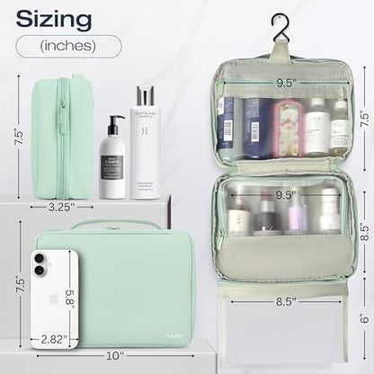 KAZAY Hanging Toiletry Bag with TSA Approved Detachable Pouch, Compact Travel Size Bag, Travel Toiletry Bag, Water Resistant, Premium Nylon, Travel Size Toiletries, Cosmetic Makeup Bag (Sage Green) - color: Sage Green