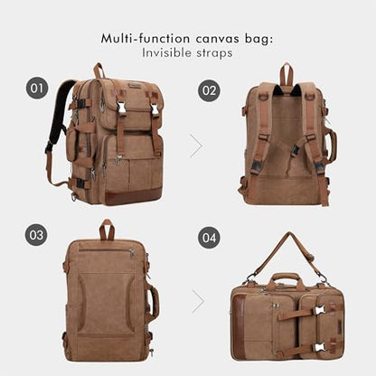 WITZMAN Canvas Travel Backpack for Men Large Laptop Backpack Fit 16 inch Carry-on Airline Approved Convertible Shoulder Rucksack(A6617-3 Brown) - color: Brown