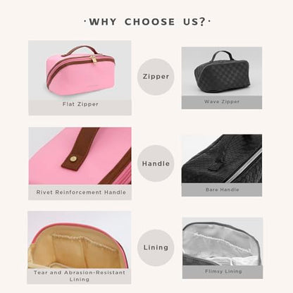 Travel Makeup Bag – Large Cosmetic Organizer with Waterproof Nylon, Smooth Double Zipper & Tear-Resistant Lining, Toiletry Pouch for Women (Pink) - color: 05-Pink