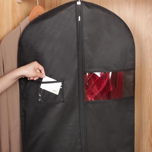 KEEGH 60'' Dress Bags for Gowns Long(Set of 15), Garment Bags for Hanging Clothes, Dress Bags for Closet Storage, Clothes Cover for Hanging Coats Dresses with Clear Window and Label Pocket, Black - size: 60"-15pcs