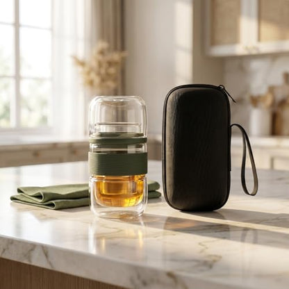 Portable Travel Tea Set with High Borosilicate Glass Teapot and Teacup All-in-One Kit with Hard Shell Carrying Case for Outdoor Home and Office Use