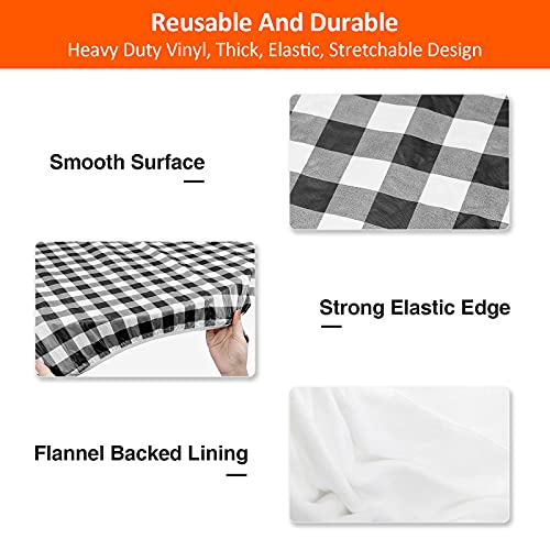 5ft Picnic Table and Bench Cover, Camping Essentials RV Gear, 60 in Waterproof Windproof Outdoor Elastic All Around Tablecloth, Fitted Rectangle Tables and Seats, Black-White Checkered - color: Black-white Checkered, size: 60"