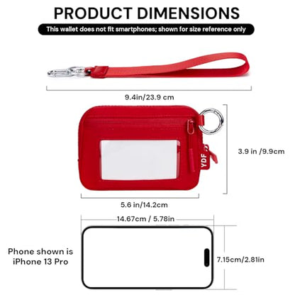 Keychain Wallet for Women Mini Zip Wristlet Wallets with ID Window, Small Coin Purse Keychain Card Holder Organizer, Detachable Strap Gifts for Women, Red - color: Red