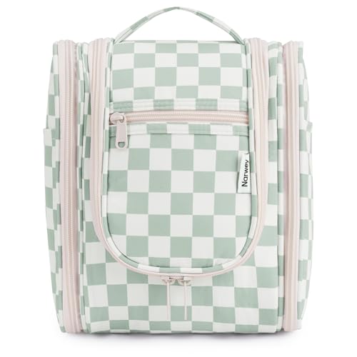 Narwey Hanging Travel Toiletry Bag for Women, Travel Bag for Toiletries, Checkered Makeup Bag Organizer, Cosmetic Make Up Bags for Travel Size Essentials, Skincare, Brushes (Mint Green Checkerboard) - color: C-Mint Green Checkerboard, size: Medium