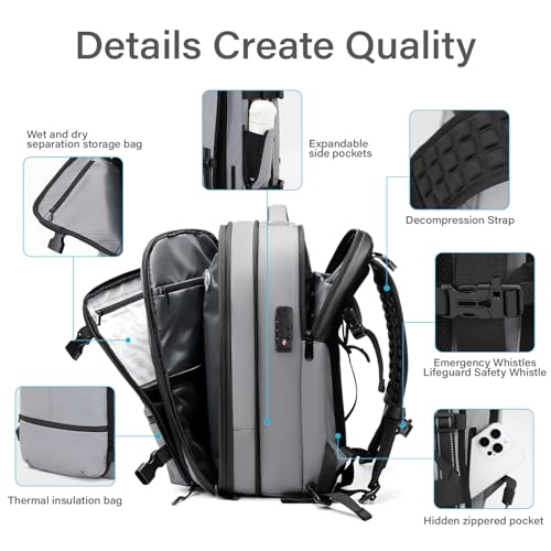 Travel Backpack with Vacuum System,60L Expandable Vacuum Backpack Travel with TSA Lock,17.3 inch Laptop Backpacks Vacpack Backpacks with Vacuum(Grey,Built-in Air Pump) - color: Grey