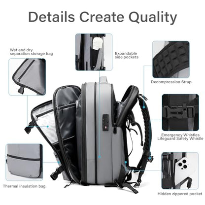 Travel Backpack with Vacuum System,60L Expandable Vacuum Backpack Travel with TSA Lock,17.3 inch Laptop Backpacks Vacpack Backpacks with Vacuum(Grey,Built-in Air Pump) - color: Grey
