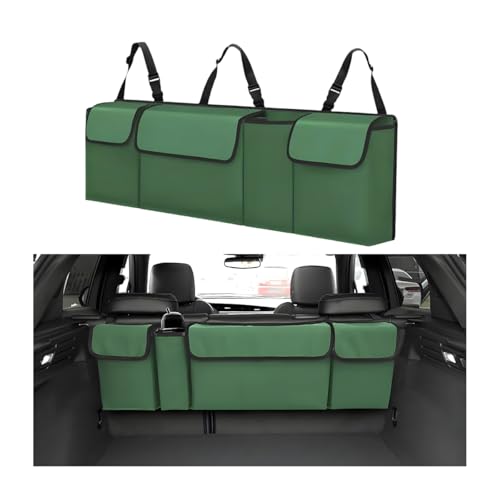 Car Trunk Organizer with Lid, Large Waterproof Vehicle Backseat Hanging Storage Bag with 4 Pockets & Adjustable Straps, Collapsible Automotive Interior Cargo Bag, Universal Fit (Green) - color: Green