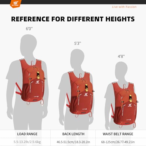 SKYSPER Small Hiking Backpack - 15L Travel Daypack Lightweight Bag Water Resistant Hiking Backpacks for Women Men - color: Orange, size: Small