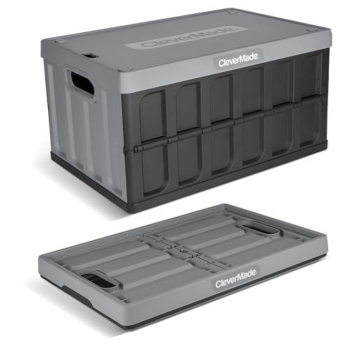 CleverMade Collapsible Storage Bins with Lids, 62L – Heavy Duty Foldable Plastic Storage Crates for Garage, Closet & Trunk Organization - Stone - color: Stone, size: 62L - 1 Pack